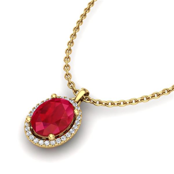 3 ctw Ruby & Micro Pave VS/SI Diamond Necklace 18k Yellow Gold - REF-45Y9X