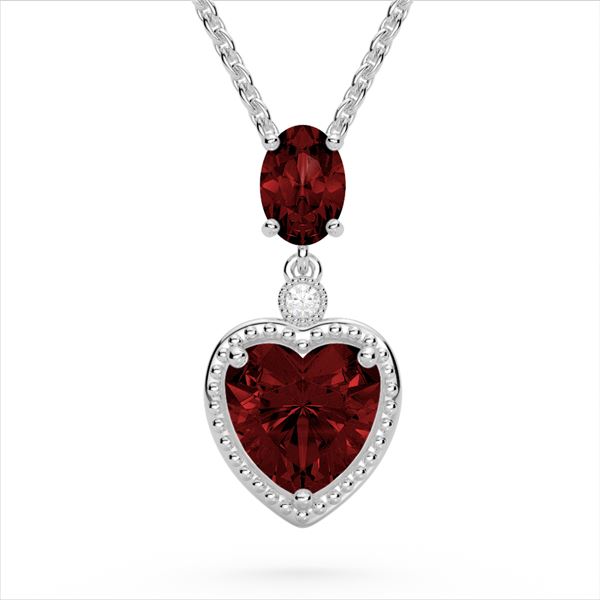 4 ctw Garnet & VS/SI Diamond Designer Heart Necklace 10k White Gold - REF-21H3R