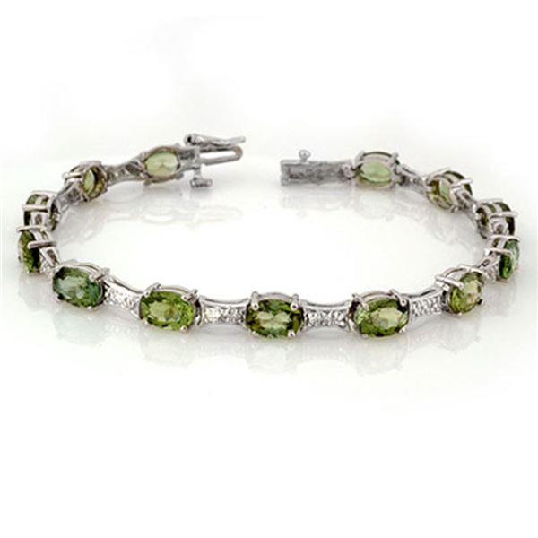 12.04 ctw Green Tourmaline & Diamond Bracelet 10k White Gold - REF-131G6W