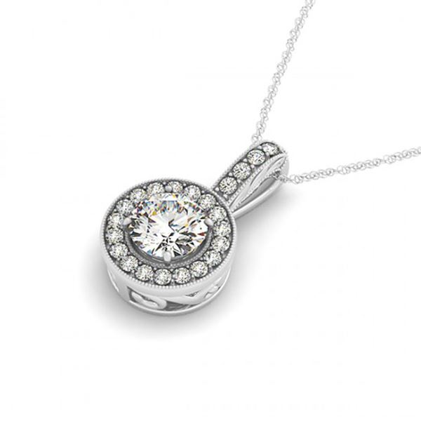 1.06 ctw Certified SI Diamond Halo Necklace 14k White Gold - REF-180H4R