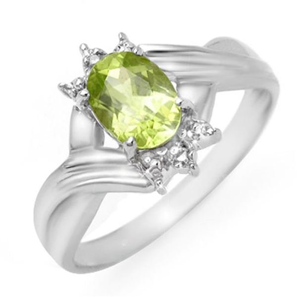 1.04 ctw Peridot & Diamond Ring 10k White Gold - REF-12W3H