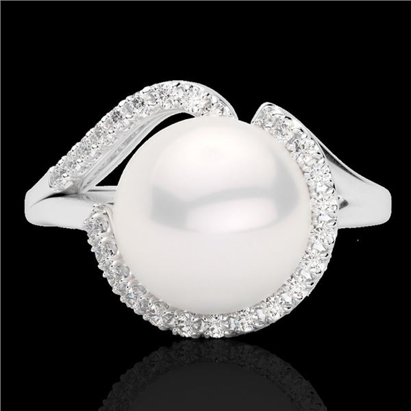 0.27 ctw VS/SI Diamond & White Pearl Ring 18k White Gold - REF-39R3K