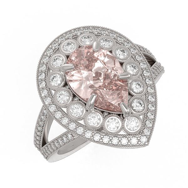 4.22 ctw Certified Morganite & Diamond Victorian Ring 14K White Gold - REF-195G6W