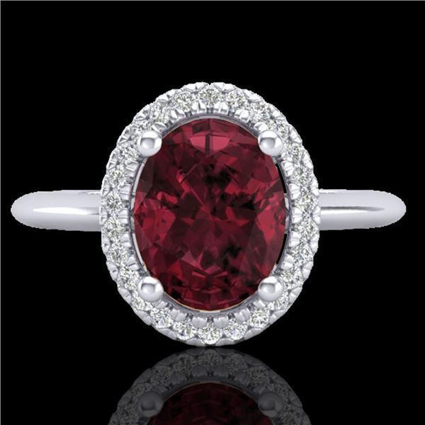 1.75 ctw Garnet & Micro Pave VS/SI Diamond Ring Halo 18k White Gold - REF-32M8G