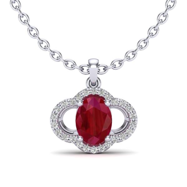 2 ctw Ruby & Micro Pave VS/SI Diamond Certified Necklace 10k White Gold - REF-31N4F