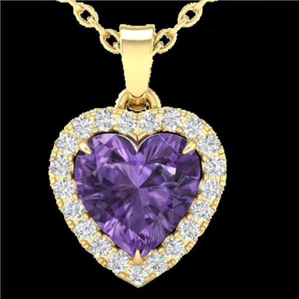 1 ctw Amethyst & Micro Diamond Heart Necklace Heart 14k Yellow Gold - REF-21Y3X