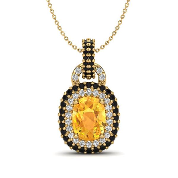2.50 ctw Citrine With Black Micro Diamond Necklace 14k Yellow Gold - REF-52H8R