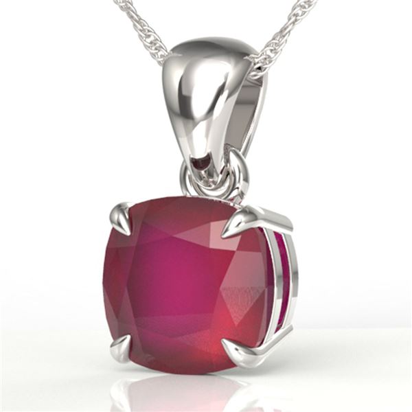 2 ctw Cushion Cut Ruby Designer Necklace 18k White Gold - REF-25N9F