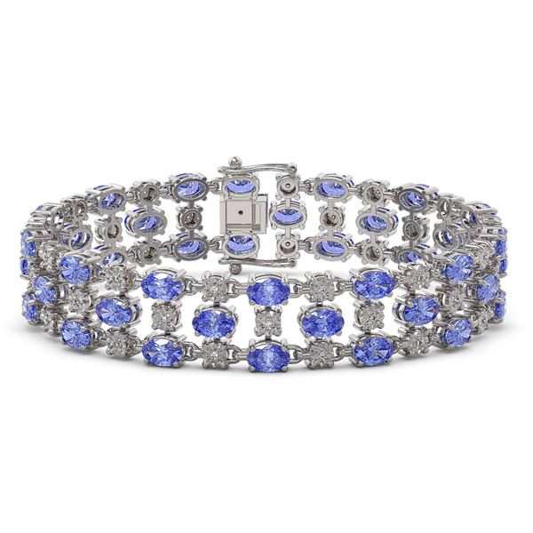 14.8 ctw Tanzanite & Diamond Row Bracelet 10K White Gold - REF-245X5A
