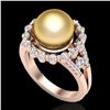 Image 2 : 0.83 CT Micro Pave VS/SI Diamond & Golden Pearl Ring 14k Rose Gold - REF-55R5K