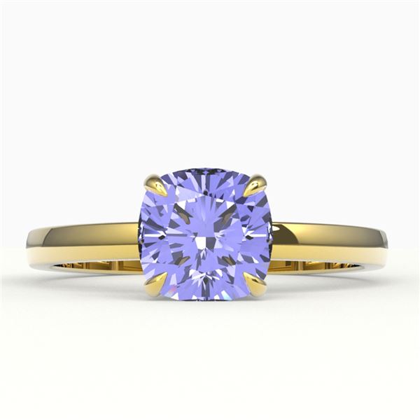 2 ctw Cushion Cut Tanzanite Designer Engagment Ring 18k Yellow Gold - REF-54F3M