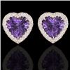 Image 1 : 2 ctw Amethyst & Micro Pave VS/SI Diamond Earrings Heart 14k Rose Gold - REF-38H2R