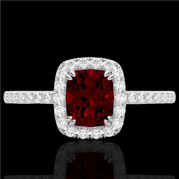 1.25 ctw Garnet & Micro Pave VS/SI Diamond Certified Ring 10k White Gold - REF-24N8F