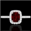 Image 1 : 1.25 ctw Garnet & Micro Pave VS/SI Diamond Certified Ring 10k White Gold - REF-24N8F