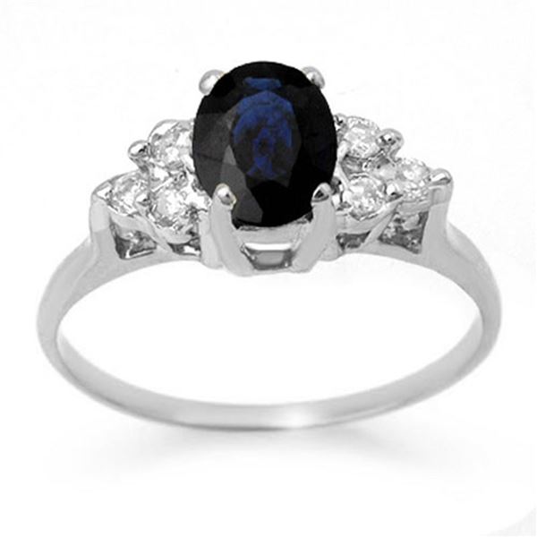 1.41 ctw Blue Sapphire & Diamond Ring 18k White Gold - REF-31G4W