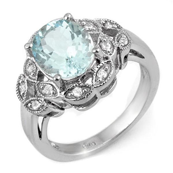 3.25 ctw Aquamarine & Diamond Ring 10k White Gold - REF-41A3N