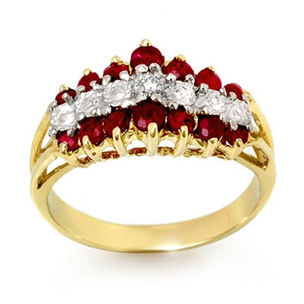 1.06 ctw Ruby & Diamond Ring 10k Yellow Gold - REF-23Y2X
