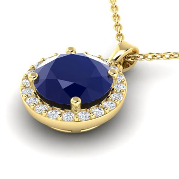 2 ctw Sapphire & Halo VS/SI Diamond Micro Pave Necklace 18k Yellow Gold - REF-33A2N