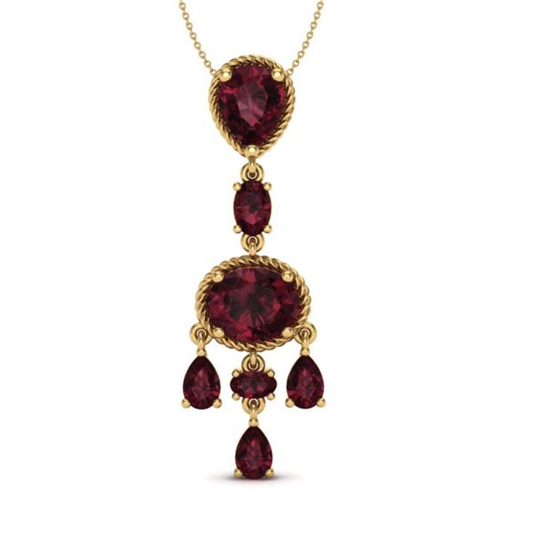 8 ctw Garnet Necklace Designer Vintage 10k Yellow Gold - REF-25H8R