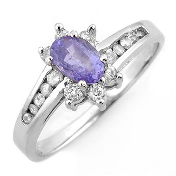 1.08 ctw Tanzanite & Diamond Ring 18k White Gold - REF-35F3M