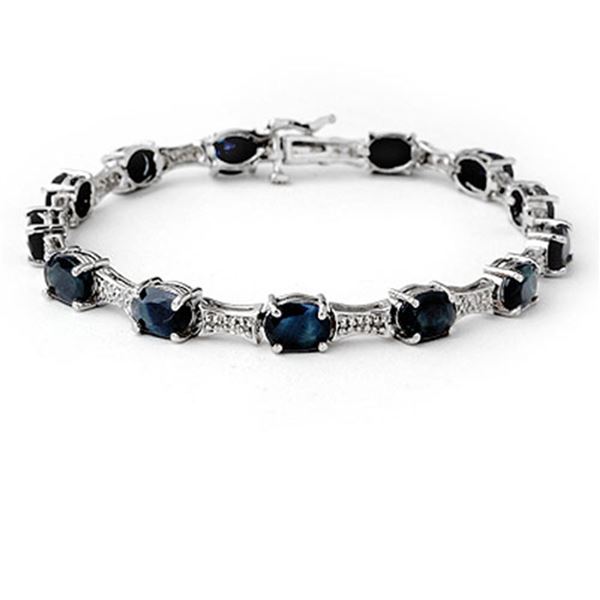 11.39 ctw Blue Sapphire & Diamond Bracelet 10k White Gold - REF-125A5N