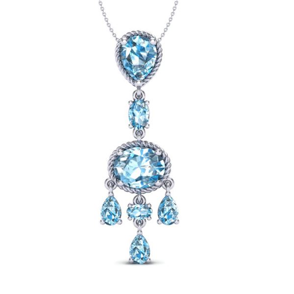 8 ctw Sky Blue Topaz Necklace Designer Vintage 10k White Gold - REF-25X8A