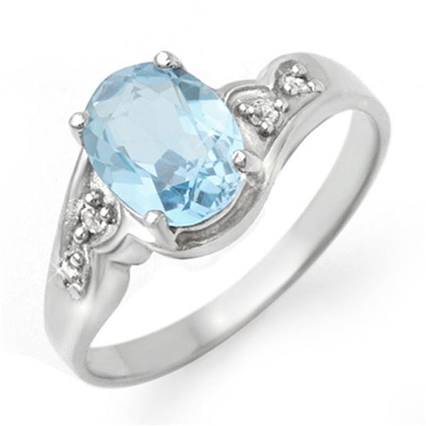 1.26 ctw Blue Topaz & Diamond Ring 18k White Gold - REF-23R9K