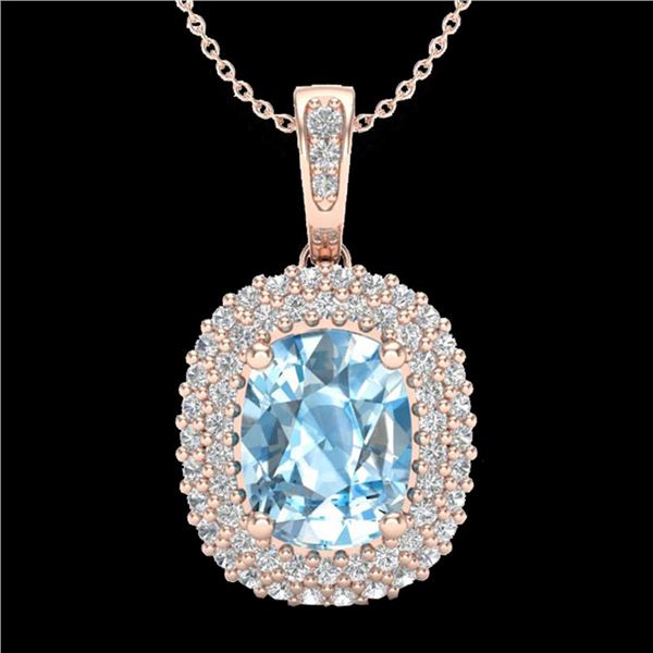 3 ctw Blue Topaz & Micro Pave VS/SI Diamond Necklace 10k Rose Gold - REF-50X8A