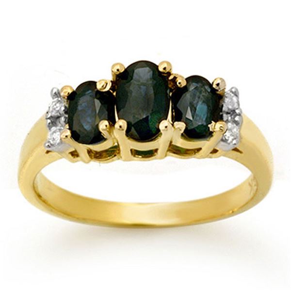 1.33 ctw Blue Sapphire & Diamond Ring 14k Yellow Gold - REF-25H9R