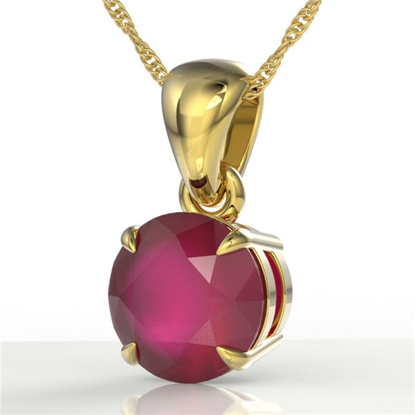 2 ctw Ruby Designer Solitaire Necklace 18k Yellow Gold - REF-34M3G