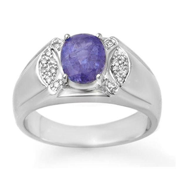 2.65 ctw Tanzanite & Diamond Men's Ring 10k White Gold - REF-54M5G