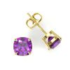 Image 2 : 4 ctw Cushion Cut Amethyst Designer Stud Earrings 18k Yellow Gold - REF-21N8F