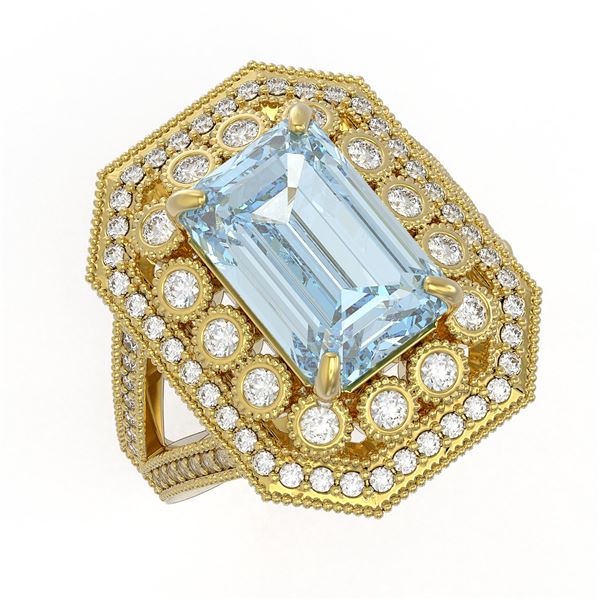 5.69 ctw Certified Aquamarine & Diamond Victorian Ring 14K Yellow Gold - REF-170W9H