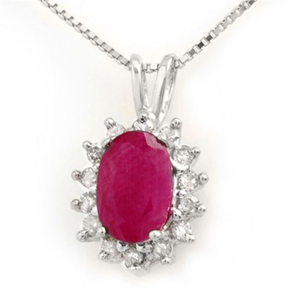 1.90 ctw Ruby & Diamond Pendant 18k White Gold - REF-28G6W