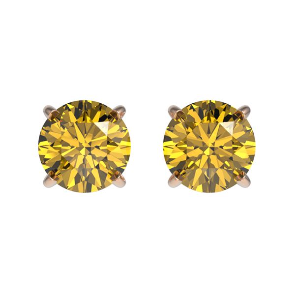 1 ctw Certified Intense Yellow Diamond Stud Earrings 10k Rose Gold - REF-95G3W