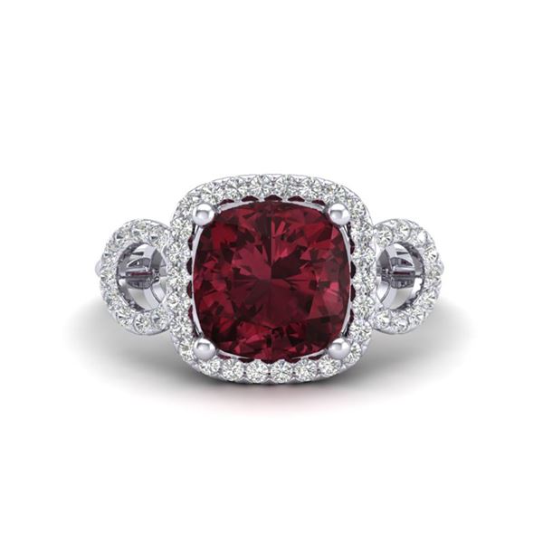 3.75 ctw Garnet & Micro VS/SI Diamond Certified Ring 18k White Gold - REF-50A6N