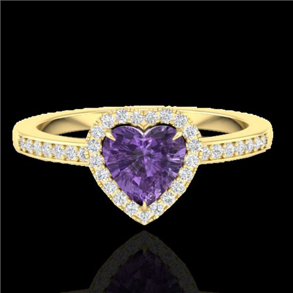 1 ctw Amethyst & Micro Pave Ring Heart Halo 14k Yellow Gold - REF-25W2H