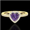 Image 1 : 1 ctw Amethyst & Micro Pave Ring Heart Halo 14k Yellow Gold - REF-25W2H