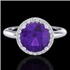 Image 1 : 2 ctw Amethyst & Micro Pave VS/SI Diamond Ring 18k White Gold - REF-45X2A
