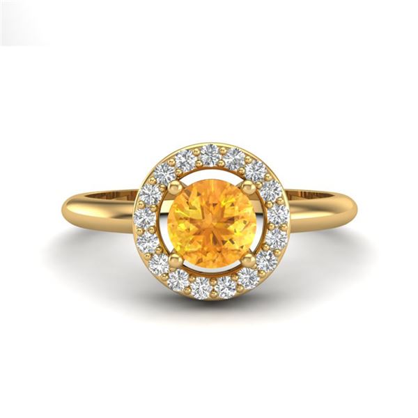 0.75 ctw Citrine & Micro VS/SI Diamond Certified Ring 18k Yellow Gold - REF-33Y3X