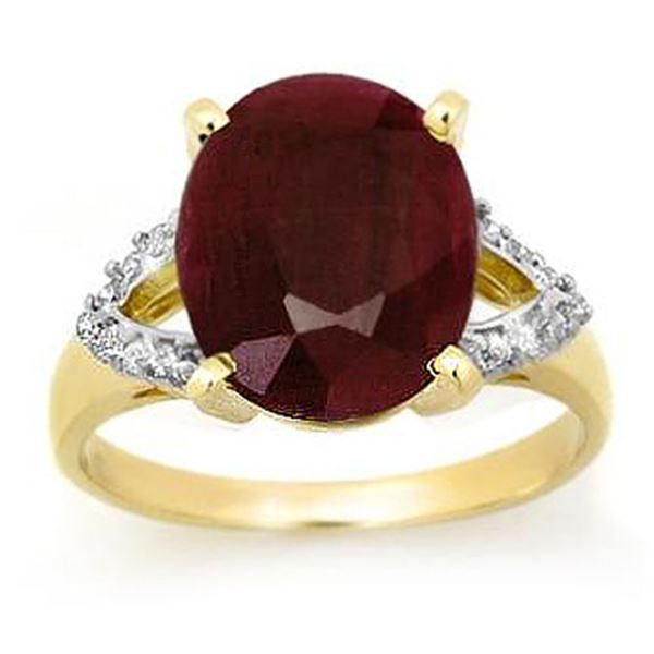 6.50 ctw Ruby & Diamond Ring 10k Yellow Gold - REF-94X5A