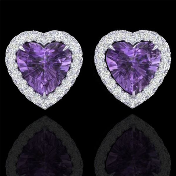 2 ctw Amethyst & Micro Pave VS/SI Diamond Earrings Heart 14k White Gold - REF-38X2A