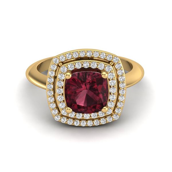 2.27 ctw Garnet & Micro VS/SI Diamond Pave Ring 18k Yellow Gold - REF-50W6H