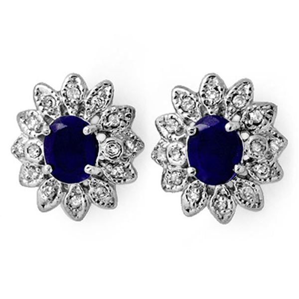 3.0 ctw Blue Sapphire & Diamond Earrings 14k White Gold - REF-82Y8X