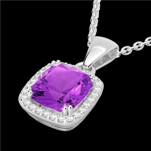 3 ctw Amethyst & Micro VS/SI Diamond Pave Necklace 18k White Gold - REF-39F5M