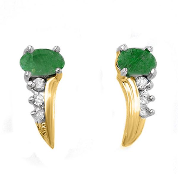 0.60 ctw Emerald & Diamond Earrings 10k Yellow Gold - REF-12R3K