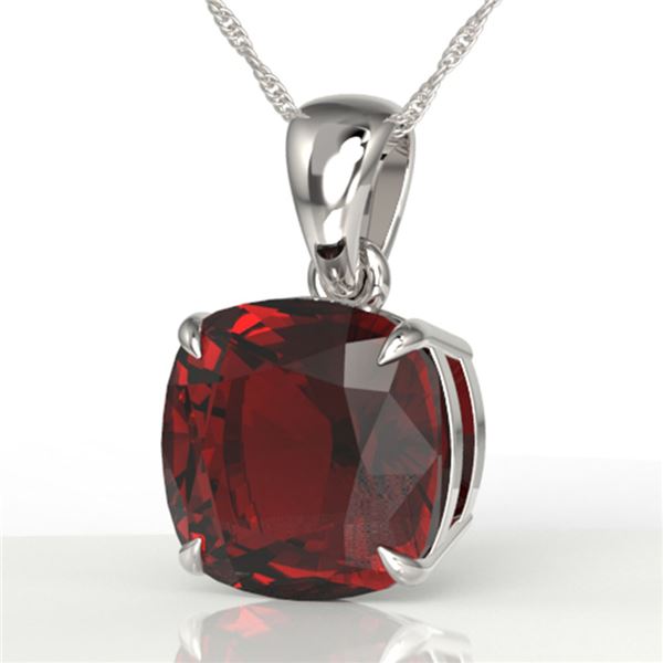 6 ctw Cushion Cut Garnet Designer Solitaire Necklace 18k White Gold - REF-26W6H