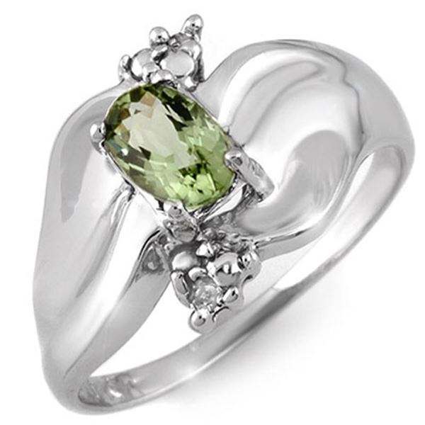 0.54 ctw Green Tourmaline & Diamond Ring 10k White Gold - REF-18Y2X