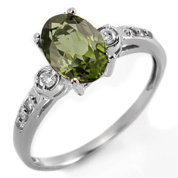 1.45 ctw Green Tourmaline & Diamond Ring 10k White Gold - REF-22G8W