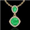 Image 1 : 3.50 ctw Emerald & Micro VS/SI Diamond Necklace Designer 10k Yellow Gold - REF-55Y2X